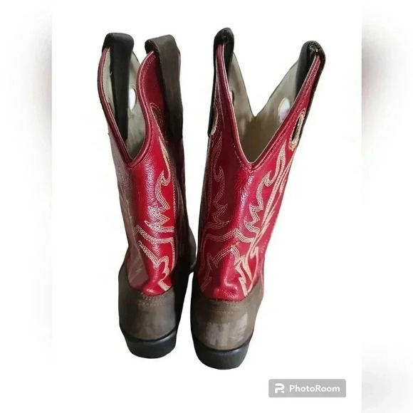 Old West Cowboy Boots Youth Size 10 Brown Red Leather Equestrian Rodeo - Picture 3 of 5